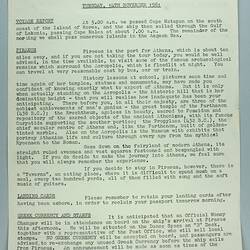Information Sheet - P&O SS Stratheden, 'Today's Events', Approaching Piraeus, 14 Nov 1961