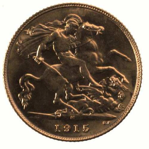 Coin - Half Sovereign, Victoria, Australia, 1915, photographed by Museums Victoria
