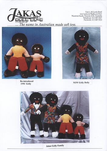 Advertising flyer - Jakas Soft Toys, 'Gollywog' soft toys, Melbourne, circa 1990s