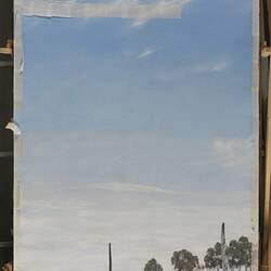 Tall, painted  landscape panel.