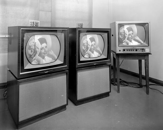 Mingay Publishing Co, Television Sets at Exhibition Stand, Parkville, Victoria, 28 May 1959