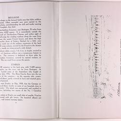 Open book page with printed text on right page and illustration of multiple graves on left page.