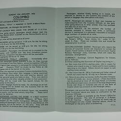 Booklet - 'Colombo',  S.S. Orion, Orient Line, 15 Jan 1956
