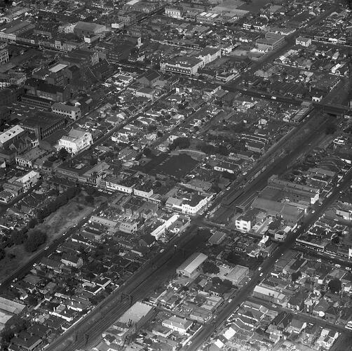 Monochrome aerial photograph of Prahan.