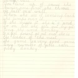 Document - Sandra Mettam, to Dorothy Howard, Description of Ball Game 'Donkey', 25 Mar 1955