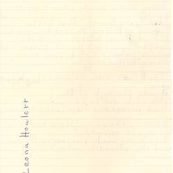Handwritten annotation in blue ink on lined paper