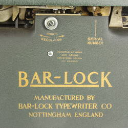 Typewriter - Bar-Lock Typewriter Co., Model 22, circa 1921