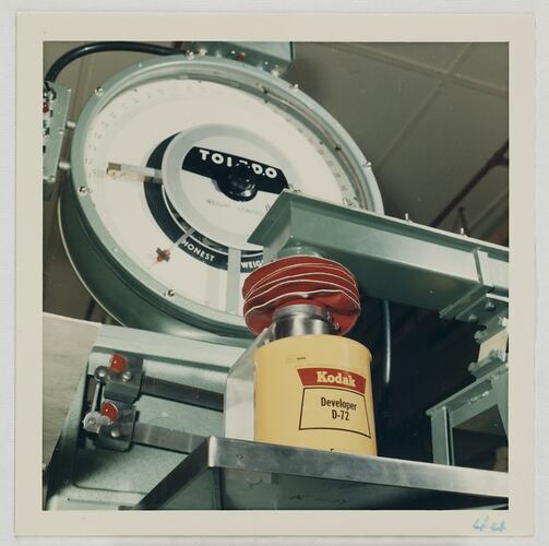 Kodak Developer D-72 on Scales, Kodak Factory, Coburg, circa 1960s