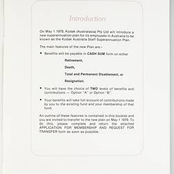 Booklet - Kodak (Australasia) Pty Ltd, Kodak Australia Staff Superannuation Plan, 1 May 1979. Page 1