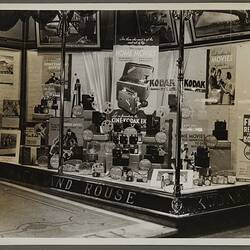 Shopfront display of Kodak cameras, accessories and equipment.
