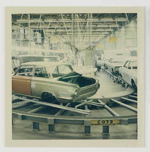 Slide 104, Assembly Line, Ford Motor Company Factory, Campbellfield, 'Extra Prints of Coburg Lecture' album, circa 1960s