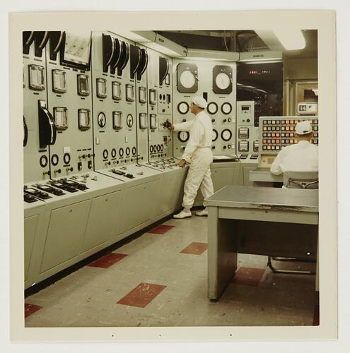 Slide 154, Workers In Coating Track Monitor Room, Kodak Factory, Coburg, 'Extra Prints of Coburg Lecture' album, circa 1960s