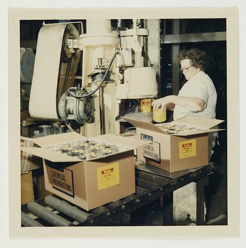 Kodak Australasia Pty Ltd, Worker Sealing Tins of Developer, Burnley, circa 1960s