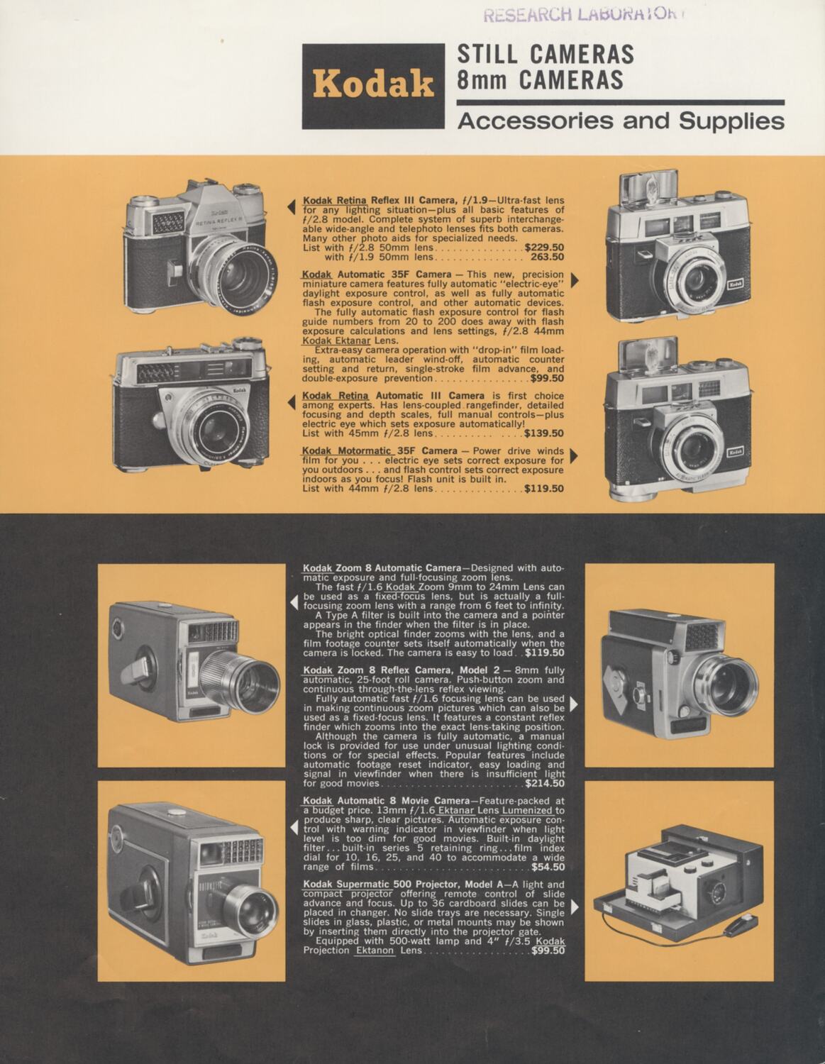 Publicity Leaflet - Eastman Kodak, Still Cameras & 8mm Cameras, Aug 1962