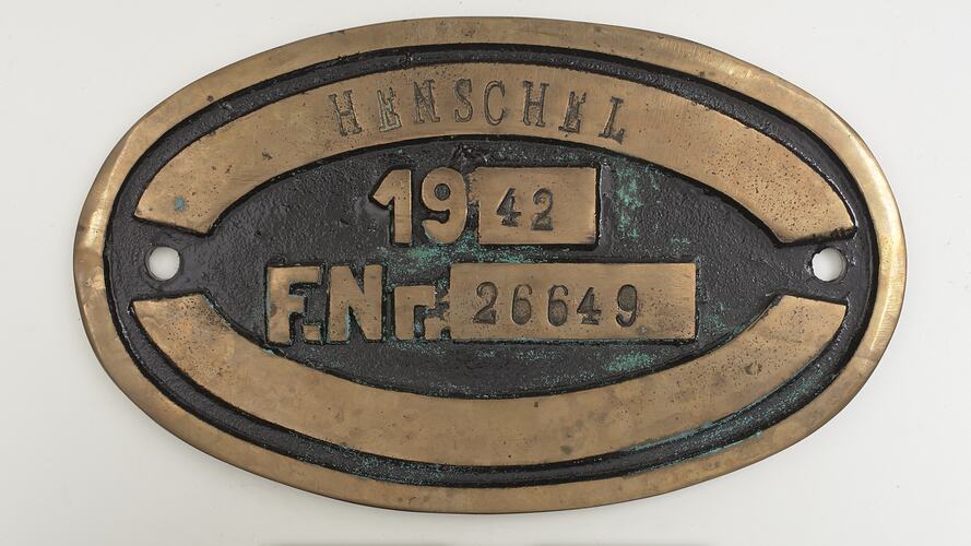 Locomotive Builders Plate - Henschel & Sohn, Kassel, Germany, 1942