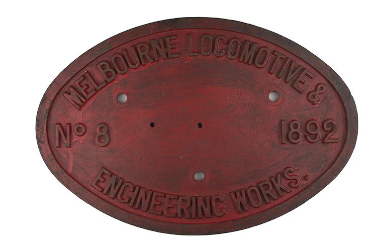Locomotive Builders Plate - Melbourne Locomotive & Engineering Works, Victoria, 1892