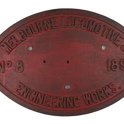 Locomotive Builders Plate - Melbourne Locomotive & Engineering Works, Victoria, 1892