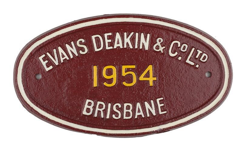 Rolling Stock Plate - Evans, Deakin & Co., 1954