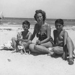 Digital Photograph - Margit, Stephen & Peter Schmideg, Beach, Melbourne, Victoria, circa 1958