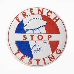 Badge - Stop French Testing, circa 1983