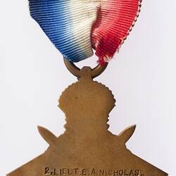 Medal - 1914-1915 Star, Great Britain, Lieutenant E.A. Nicholas, 1918 - Reverse