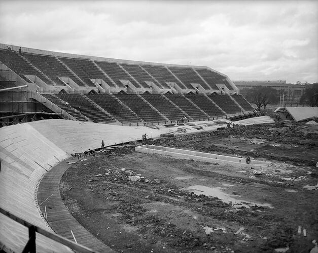 Construction of Velodrome, Olympic Park, Melbourne, Victoria, 1956