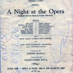 Programme - 'A Night at the Opera', Eoan Group, Cape Town, South Africa, Mar 1969