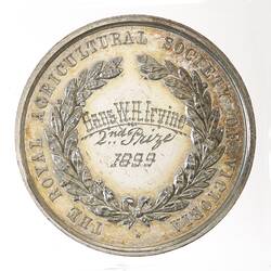 Medal - Royal Agricultural Society of Victoria, Second Prize, Victoria, Australia, 1899