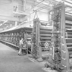 Negative - Workman Operating Paper Press Machine, A.P.M., Fairfield, circa 1950s