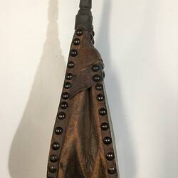 Wooden bellows with sailing ship motif. Profile.