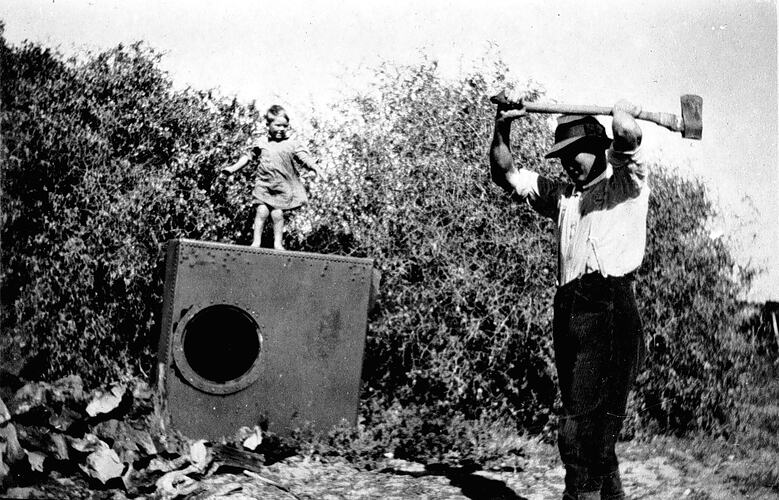 Negative - Man Chopping Wood, Aspendale, Victoria, circa 1920