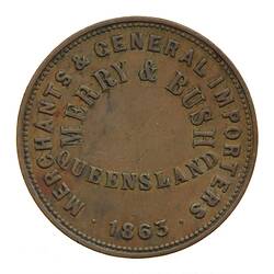 Token - 1 Penny, Merry & Bush, General Merchants, Toowoomba, Queensland, Australia, 1863