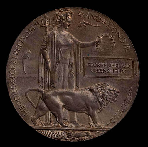Australia, Death Plaque, World War I, Obverse