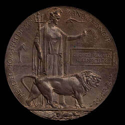 Australia, Death Plaque, World War I, Obverse