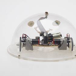 Clear dome containing computer components.