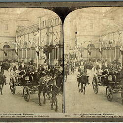Stereograph - The Duke & Duchess Leaving the Exhibition Building, Federation Celebrations, 1901