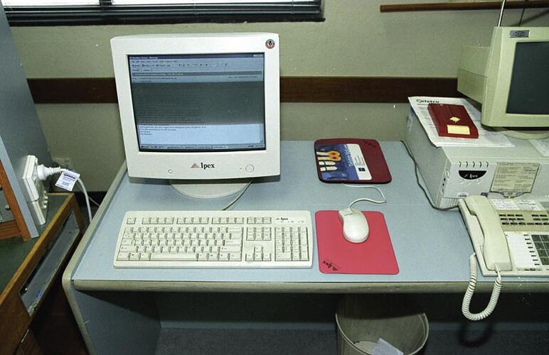 Operator's desk with computers and telephone