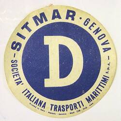 Baggage Label - Sitmar Genova "D"