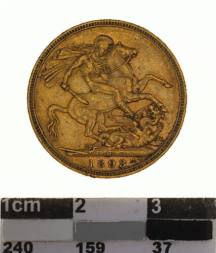 Coin - Sovereign, Victoria, Australia, 1893, photographed by Museums Victoria