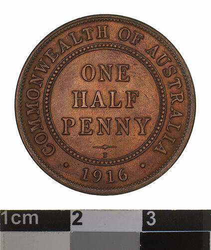 Specimen Coin - Halfpenny, Australia, 1916, photographed by Museums Victoria