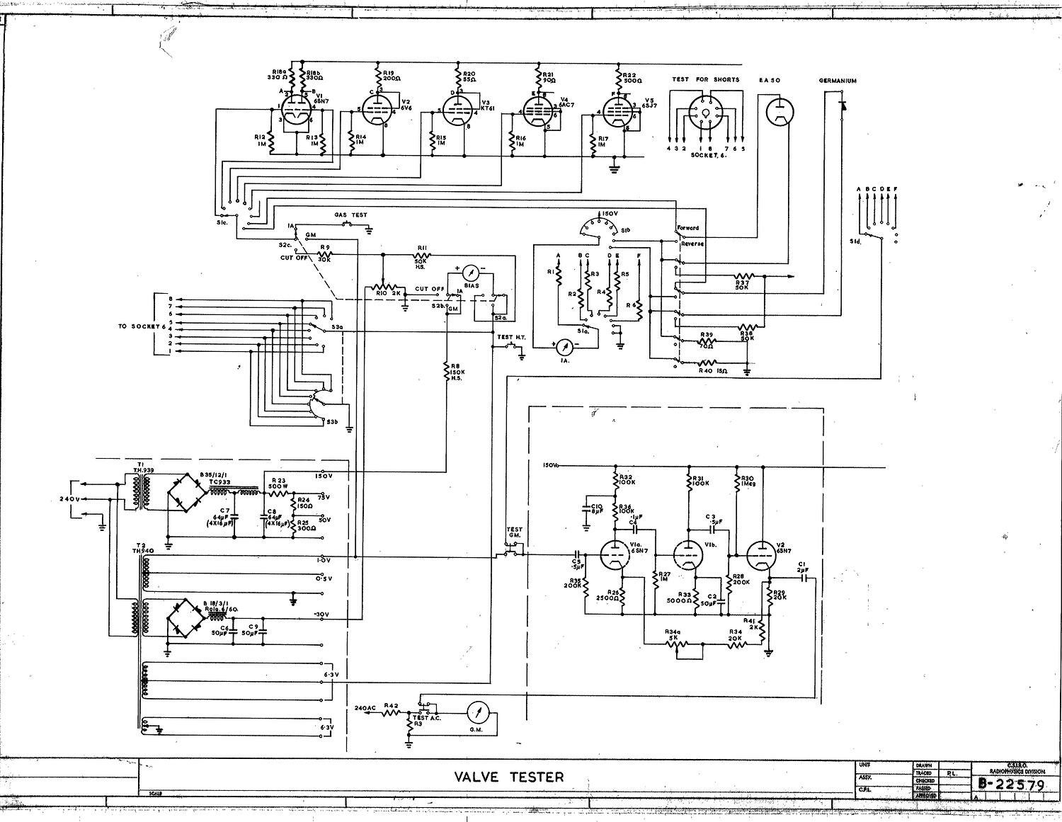 Schematic Diagram - CSIRAC Computer, 'Valve Tester', B22579, 1948-1955