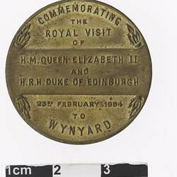Medal - Royal Visit of Queen Elizabeth II, Wynyard, Tasmania, Australia, 1954