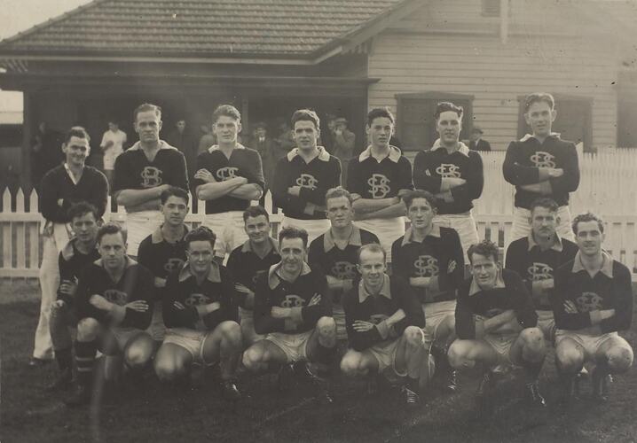 Digital Photograph - Staff Football Team, State Savings Bank of Victoria, Brighton Beach, 1947