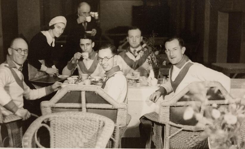 Digital Photograph - Men Having Afternoon Tea After Cricket, Waitress Attending, Wattle Park, 1936