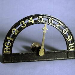 Lift Floor Indicator - Semi Circular Frame, Black Enamel & Brass, circa 1890