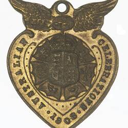 Medal commemorating the visit of the US Fleet in 1908 Obverse - Australia's Celebrations