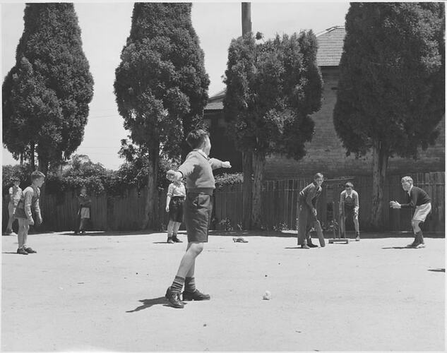 Photograph - Boys Playing Cricket Game, Dorothy Howard Tour, 1954-1955