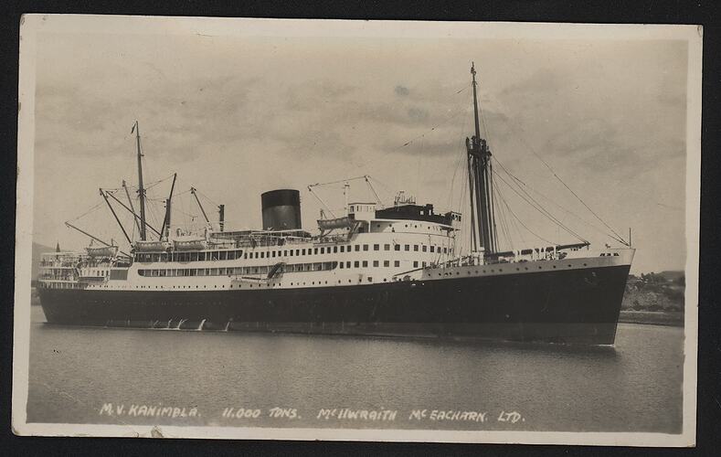 Postcard -  'M.V. Kanimbla', Cairns, 1939