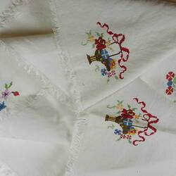 Supper Cloth - White with Cross Stitch Embroidery, circa 1940s