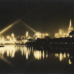 Photograph - State Electricity Commission, Melbourne Centenary Illuminations, Melbourne from the Yarra, Victoria, Australia, 1934